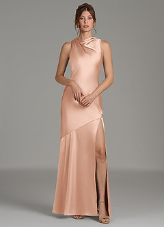 Azazie Kiara Bridesmaid Dresses Rose Gold Mermaid Pleated Stretch Satin Dress image1