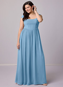 Barbie ♥ Azazie Bridesmaid Dresses Steel Blue A-Line Corset Chiffon Dress image11