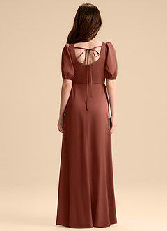Azazie Briar Junior Vestido de Castaño de Satén Elástico de Corte en A con Lazo image2