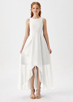 Azazie Lizette Junior A-Linie Plissee Chiffon Kleid Weiß image3