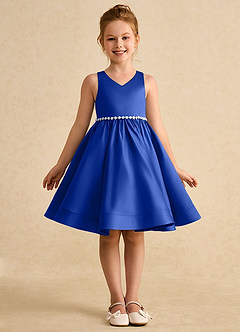 Azazie Julietta Flower Girl Dresses Royal Blue Ball-Gown Convertible Tulle Dress image9