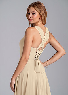 Azazie Darana Bridesmaid Dresses Champagne A-Line Corset Chiffon Dress image2