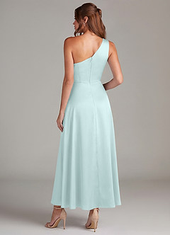 Azazie Brooke Bridesmaid Dresses Sea Glass A-Line One Shoulder Stretch Satin Dress image7