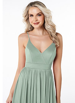 Azazie Kiri Final Sale Agave A-Line Pleated Mesh Dress image5