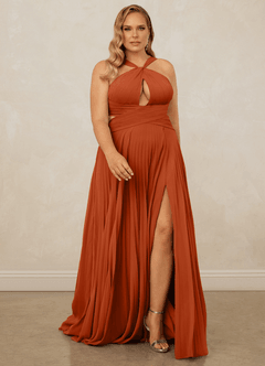 Christian Siriano Bridal for Azazie 1009 Bridesmaid Dresses Burnt Orange A-Line Pleated Chiffon Dress image9