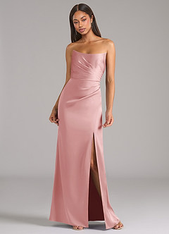 Azazie Marla Bridesmaid Dresses Powder Pink Sheath Strapless Stretch Satin Convertible Dress image4
