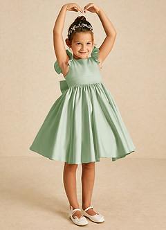 Azazie Tootsie Robe Demoiselle D'honneur Fillette Robe Trapèze en Mat Satiné Arc Vert Sauge image1