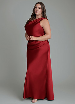 Azazie Kieryn Bridesmaid Dresses Scarlet Mermaid Pleated Stretch Satin Dress image10