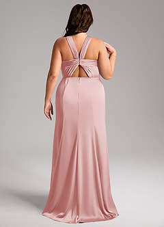 Azazie Rue Bridesmaid Dresses Powder Pink Mermaid Pleated Stretch Satin Dress image9