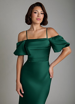 Azazie Lea Bridesmaid Dresses Emerald Mermaid Off the Shoulder Stretch Satin Convertible Dress image3