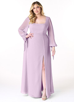 Azazie Leonia Bridesmaid Dresses Frosted Lilac A-Line Long Sleeve Chiffon Dress image8
