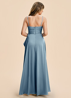 Azazie Naveah Junior Dusty Blue A-Line Ruched Stretch Satin Dress image2