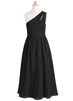 Azazie Molly Junior Vestido Preto de Chiffon de Linha A com Plissado image7