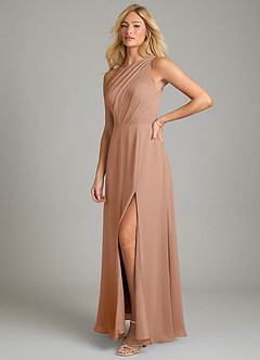 Azazie Phaedra Bridesmaid Dresses Champagne Rose A-Line One Shoulder Chiffon Dress image5