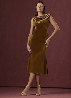 Elena Caramel Brown Midi Dress Ready to Ship | Azazie