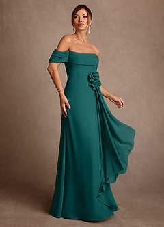 Azazie Amherst Abiti per la Madre della Sposa Abito A-Line in Chiffon a Spalla Scoperta Verde Pavone image2