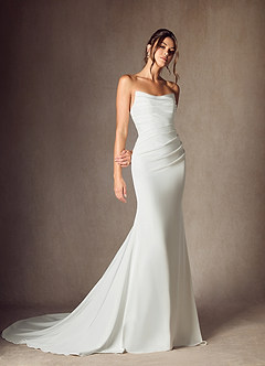 Azazie Elyse Wedding Dresses Diamond White Mermaid Strapless Crepe Back Satin Dress image1