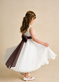 Azazie Margot Flower Girl Dresses Ivory Ganache A-Line Pleated Chiffon Dress image7