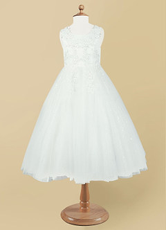 Azazie Pippi Flower Girl Dresses Diamond White Ball-Gown Lace Tulle Dress image5