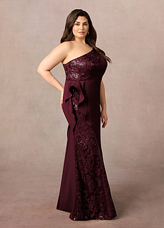 Azazie Aria Mother of the Bride Dresses Cabernet Mermaid Sequins Lace Dress image8