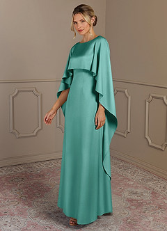 Azazie Eli vestidos de madre de la novia Vestido de Aqua de Satén Elástico de Recto con Cuello de barco image3