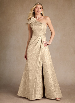 Azazie Easton vestidos de madre de la novia Vestido de Champán de Jacquard de Corte en A con Hombro unilateral image1