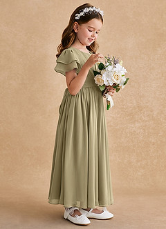 Azazie Ali Blumenmädchenkleider A-Linie Plissee Chiffon Kleid Moosgrün image5