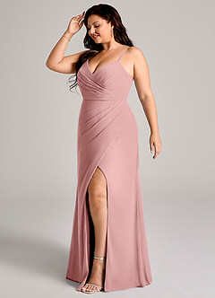 Azazie Maci Bridesmaid Dresses Dusty Rose Sheath Pleated Chiffon Dress image10