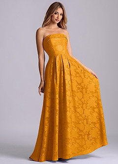 Azazie Lucienne Bridesmaid Dresses Butterscotch A-Line Strapless Floral Burnout Dress image4