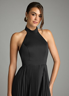 Azazie Zienna Final Sale Dusty Blue A-Line Pleated Stretch Satin Dress image5