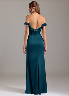 Azazie Callie Bridesmaid Dresses Ink Blue A-Line Ruched Stretch Satin Convertible Dress image7
