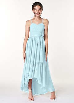 Azazie Catalina Junior Robe Trapèze en Mousseline de soie Rayé Bleu Nuage image4