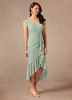 Azazie Renetta Mother of the Bride Dresses Dusty Sage Sheath V-Neck Pleated Mesh Dress image5