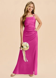 Azazie Nova Junior Fuchsia Sheath Pleated Stretch Satin Dress image5