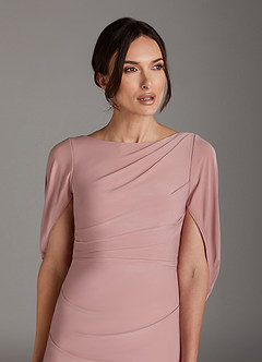 Azazie Bellona vestidos de madre de la novia Vestido de Rosa Polvorienta de Punto de lujo de Recto con Cuello barco image6