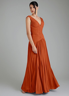 Azazie Kima Robes de demoiselle d'honneur Robe Trapèze en Mousseline de soie Plissée Orange Brûlée image6