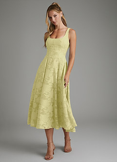 Azazie Isabella At-home Try On Dresses Lemon Sorbet A-Line Corset Floral Burnout Dress image6