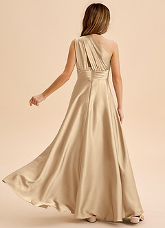 Azazie Charlize Junior A라인 주름진 스트레치 새틴 플로어 길이 주니어 신부 들러리 드레스 image2