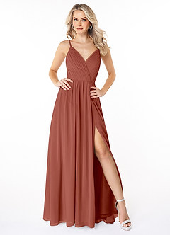 Azazie Gracie Bridesmaid Dresses Auburn A-Line Pleated Chiffon Dress image2
