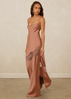 Christian Siriano Bridal for Azazie 1012 Bridesmaid Dresses Bronzer Sheath Lace Stretch Satin Dress image3