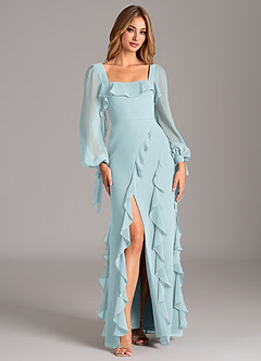 Azazie Candice Bridesmaid Dresses Mist A-Line Long Sleeve Chiffon Dress image5