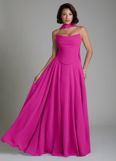 Azazie Ira Vestidos de damas de honor Vestido Fucsia de Gasa de Línea A con Corsé image1