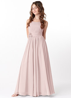 Azazie Astrid Junior Blushing Pink A-Line Floral Chiffon Dress image5