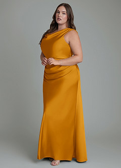 Azazie Kieryn Robes de demoiselle d'honneur Robe Sirène en Satin extensible Plissé Caramel écossais image10