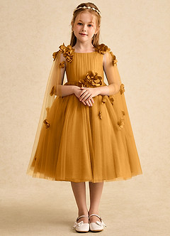 Azazie Staria Flower Girl Dresses Butterscotch Ball-Gown Ruched Tulle Dress image1