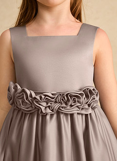 Azazie Peaches Flower Girl Dresses Taupe A-Line Bow Matte Satin Dress image5