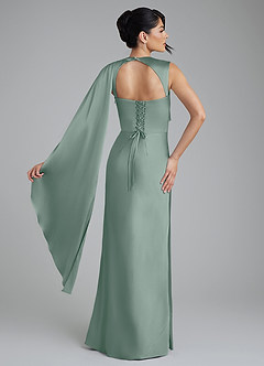 Azazie Taj Bridesmaid Dresses Silver Sage Mermaid Corset Stretch Satin Dress image2