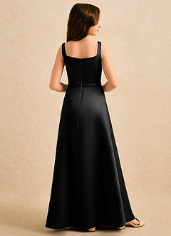 Azazie Emiko Girls Formal Flower Girl Dresses Black A-Line Pleated Matte Satin Dress image2