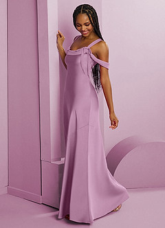 Barbie ♥ Azazie Vestidos de damas de honor Vestido de Glicinia de Satén Elástico de Corte Recto con Plisado image4