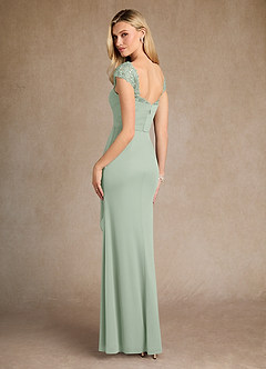 Azazie Belfast Mother of the Bride Dresses Dusty Sage Sheath Lace Mesh Dress image2